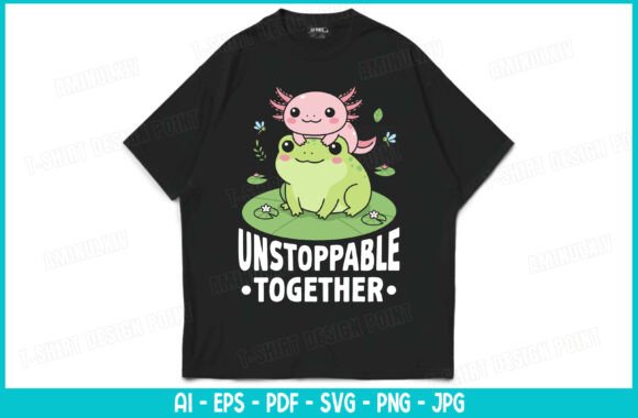 Adorable Axolotl & Frog Duo: A Kawaii Design for Unstoppable Friendship