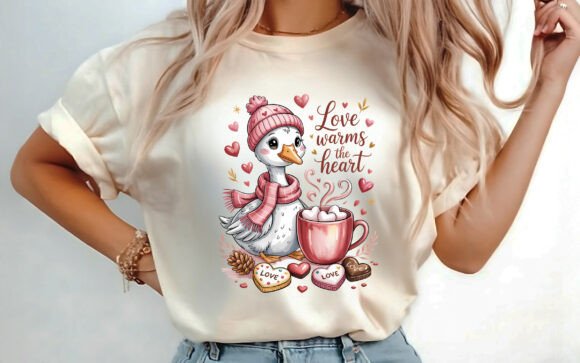 Funny Goose Valentine T-Shirt Design PNG