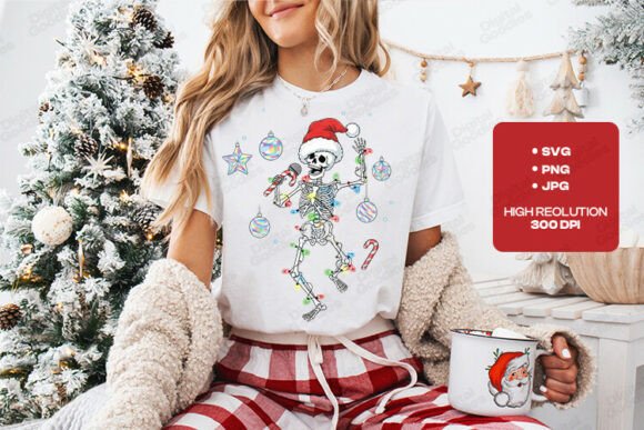 Inject Playful Contrast into Your Holiday Projects with a Dancing Skeleton Christmas Illustration