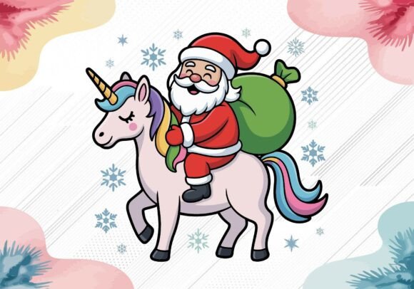 Pastel Santa Claus on Unicorn: A Dreamy Pinkmas Design