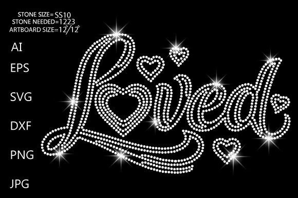 Rhinestone Loved Heart Typography Design